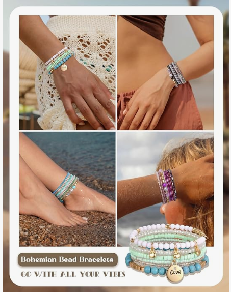 6 Sets Bohemian Stackable Bead Bracelets for Women Bracelet Set