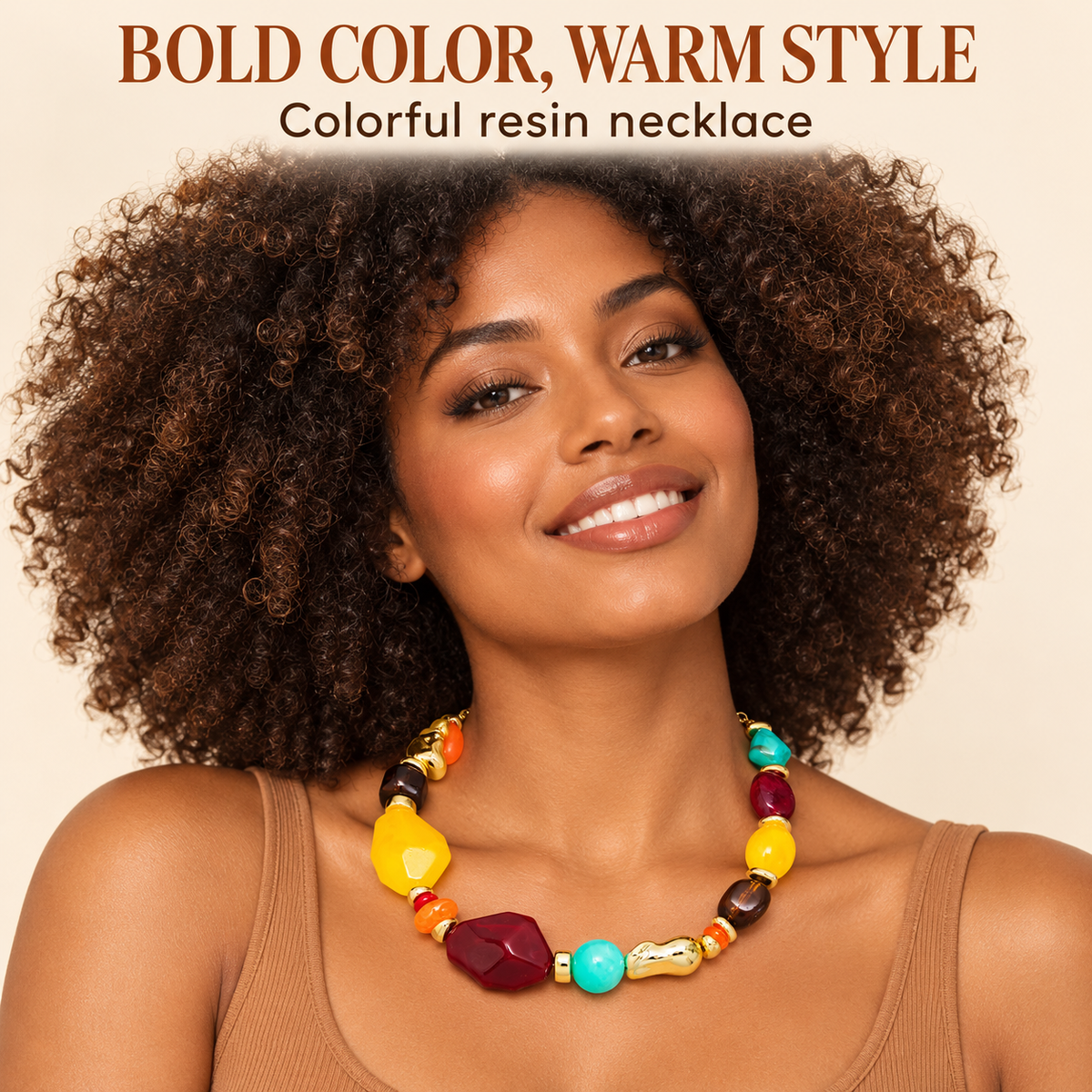 003 Chunky Beaded Necklace for Women, Colorful Trendy Statement Jewelry Gift