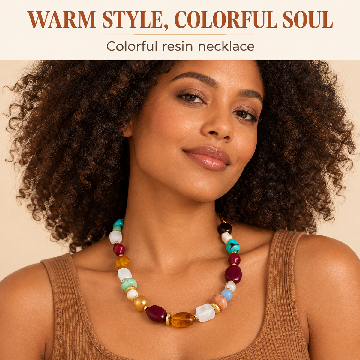 005 Colorful Chunky Beaded Necklace for Women Boho Irregular Resin Statement Necklace Adjustable Choker Necklace
