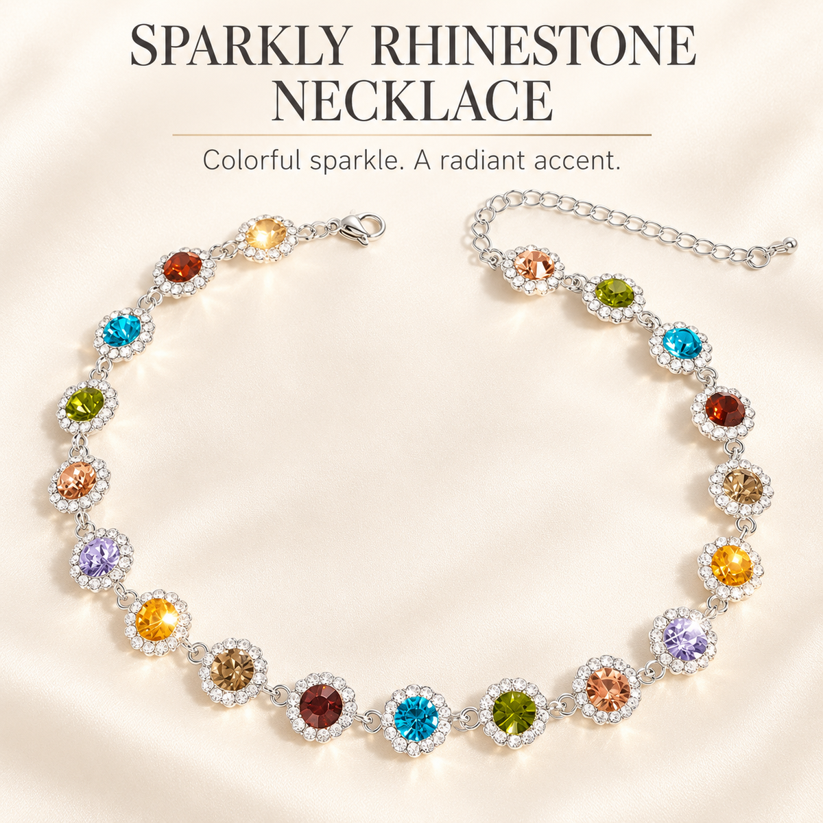 006Crystal Colorful Choker Necklace Sparkly Rhinestone Necklace for Women