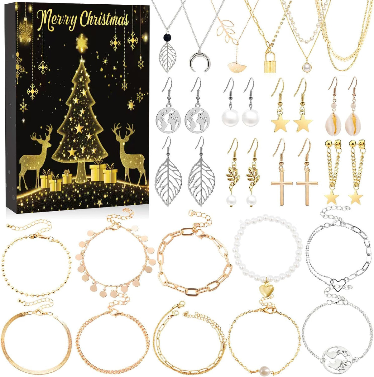 blind box 1 set for Christmas Gift Countdown Calendar Advent Jewelry Blind Box Earrings Necklace Bracelet Gift Box