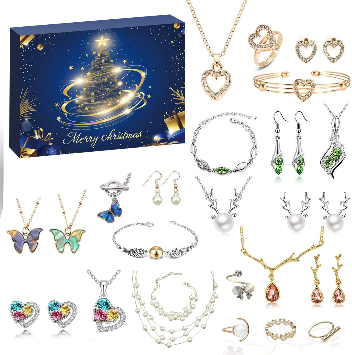 blind box 1 set for Christmas Gift Countdown Calendar Advent Jewelry Blind Box Earrings Necklace Bracelet Gift Box
