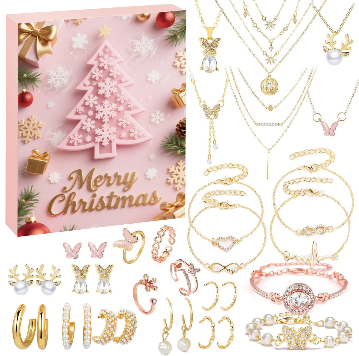 blind box 1 set for Christmas Gift Countdown Calendar Advent Jewelry Blind Box Earrings Necklace Bracelet Gift Box